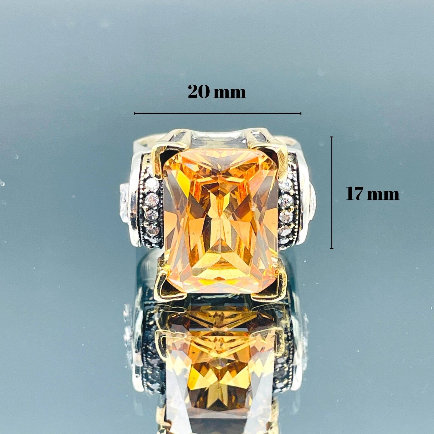 Women's Square Champagne Citrine Stone Silver Ring, Handmade Ladies Ring, Authentic Ring, Ottoman Ring, Womens Jewelry, 925k Sterling Silver