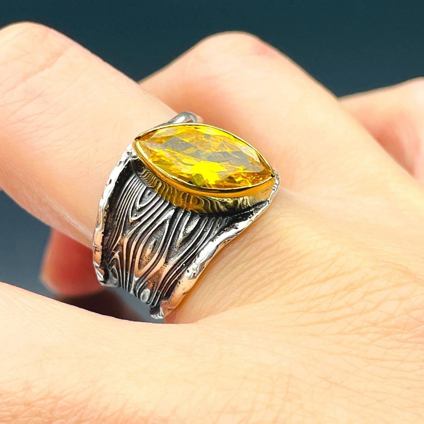 Yellow Citrine Stone Silver Ring Womens, Handmade Silver Ring Ladies, Authentic Boho Adjustable Ring, Womens Silver Jewelry, Gift For Her