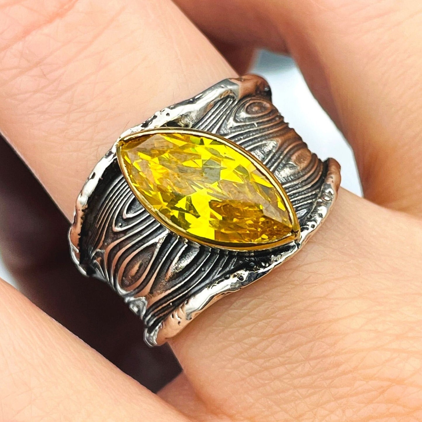 Yellow Citrine Stone Silver Ring Womens, Handmade Silver Ring Ladies, Authentic Boho Adjustable Ring, Womens Silver Jewelry, Gift For Her