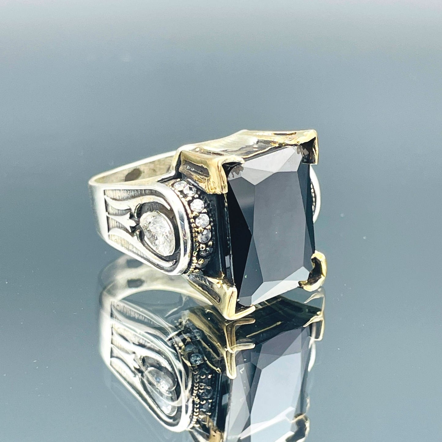 Women's Square Black Onyx Stone Silver Ring, Handmade Ladies Ring, Authentic Ring, Ottoman Ring, Womens Silver Jewelry, 925k Sterling Silver