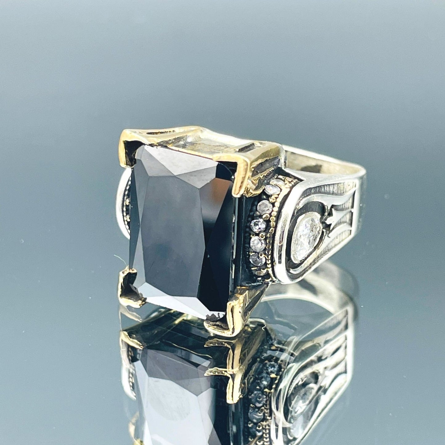 Women's Square Black Onyx Stone Silver Ring, Handmade Ladies Ring, Authentic Ring, Ottoman Ring, Womens Silver Jewelry, 925k Sterling Silver