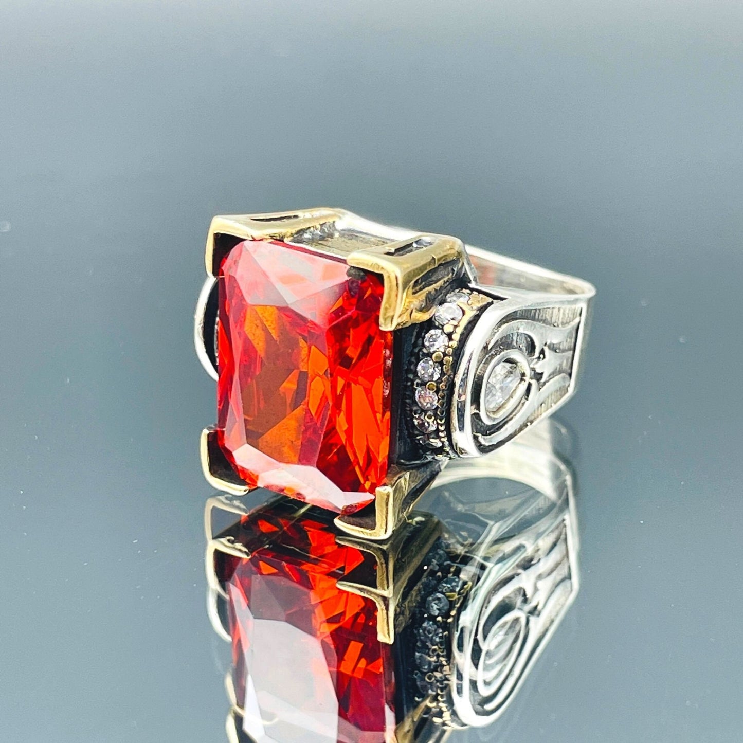 Women's Square Red Ruby Stone Silver Ring, Handmade Ladies Ring, Authentic Ring, Ottoman Ring, Womens Silver Jewelry, 925k Sterling Silver