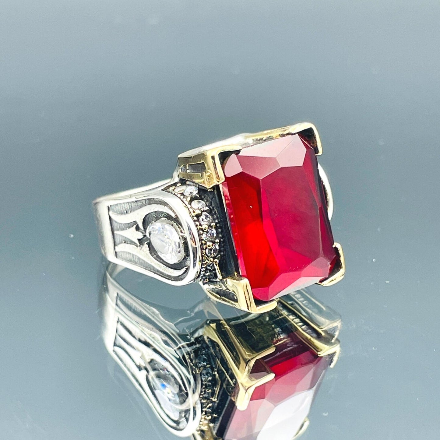 Women's Square Red Tourmaline Stone Silver Ring, Handmade Ladies Ring, Authentic Ring, Ottoman Ring, Womens Jewelry, 925k Sterling Silver