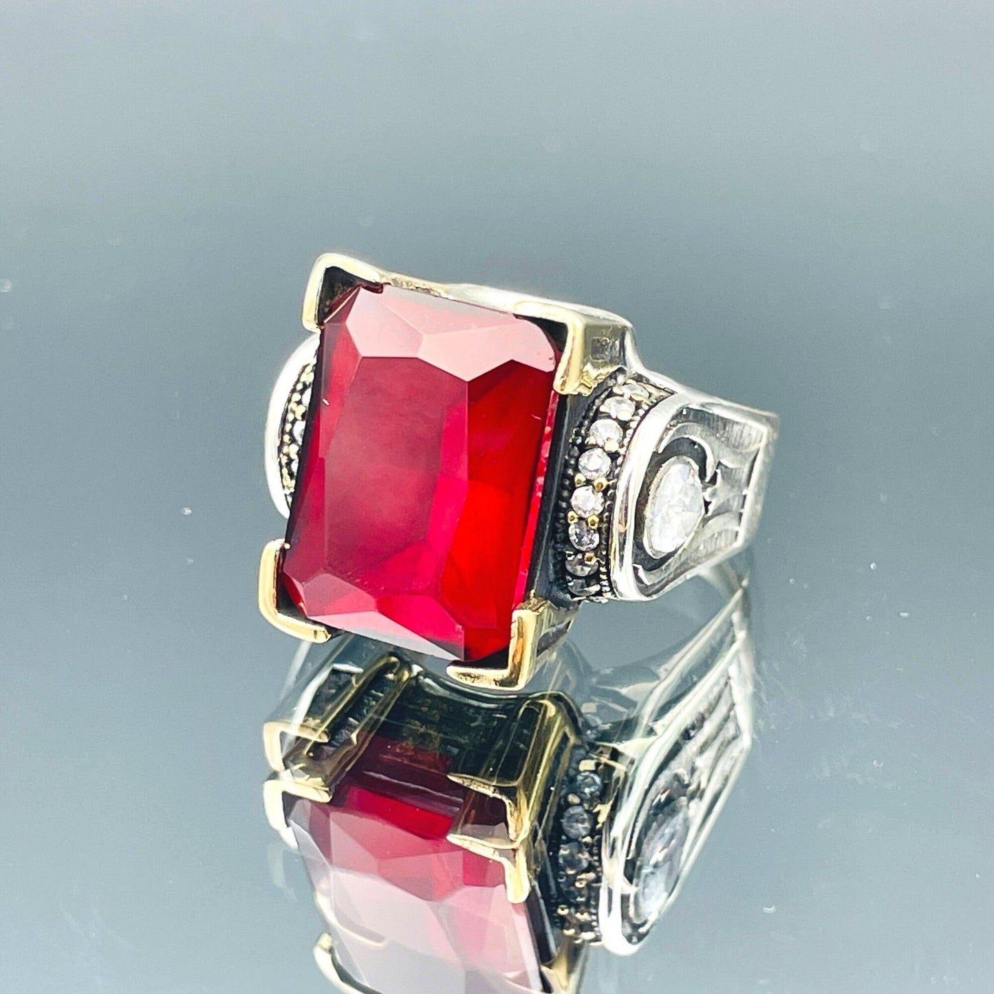 Women's Square Red Tourmaline Stone Silver Ring, Handmade Ladies Ring, Authentic Ring, Ottoman Ring, Womens Jewelry, 925k Sterling Silver