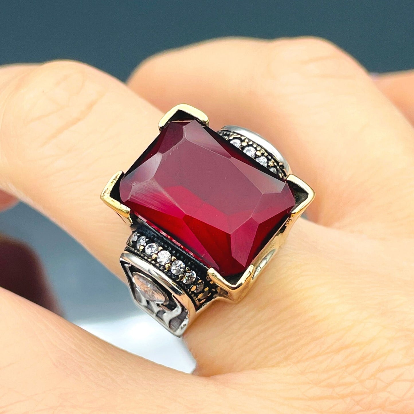 Women's Square Red Tourmaline Stone Silver Ring, Handmade Ladies Ring, Authentic Ring, Ottoman Ring, Womens Jewelry, 925k Sterling Silver