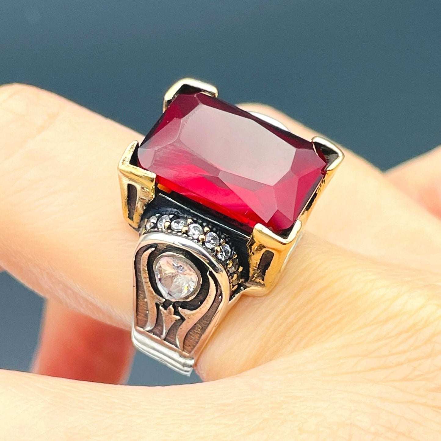 Women's Square Red Tourmaline Stone Silver Ring, Handmade Ladies Ring, Authentic Ring, Ottoman Ring, Womens Jewelry, 925k Sterling Silver