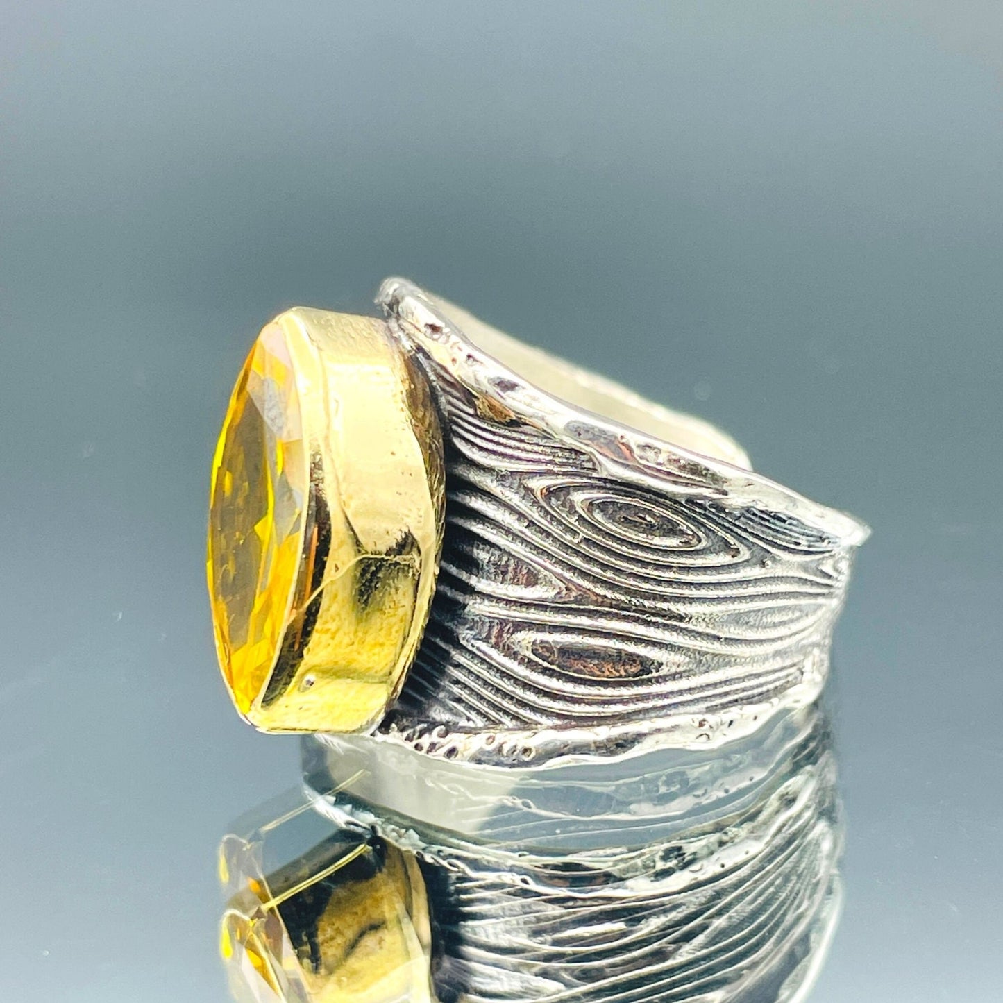 Yellow Citrine Stone Silver Ring Womens, Handmade Silver Ring Ladies, Authentic Boho Adjustable Ring, Womens Silver Jewelry, Gift For Her