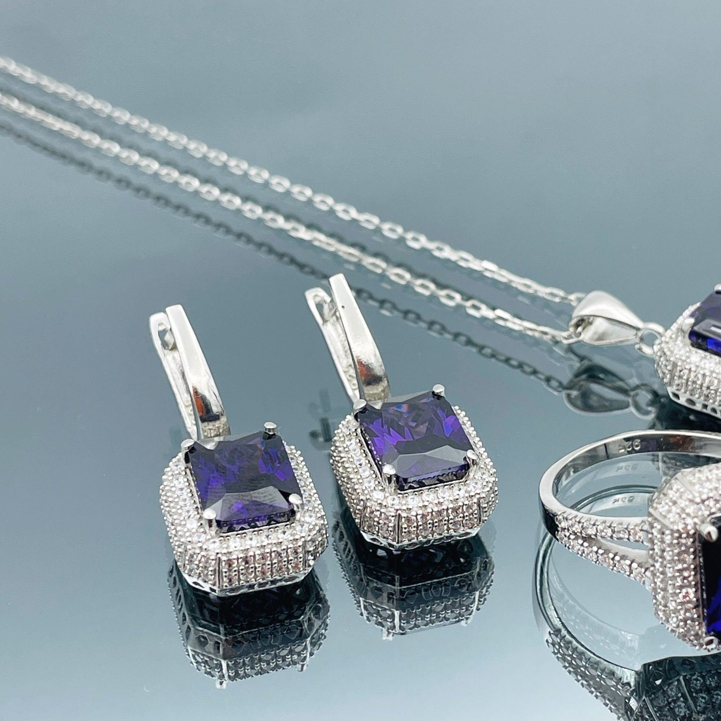 Purple Amethyst Stone Silver Set Women's, 925 Sterling Silver, Handmade Silver Women's Set, Ladies Amethyst Set, Gold Plated Set, Mom Gift