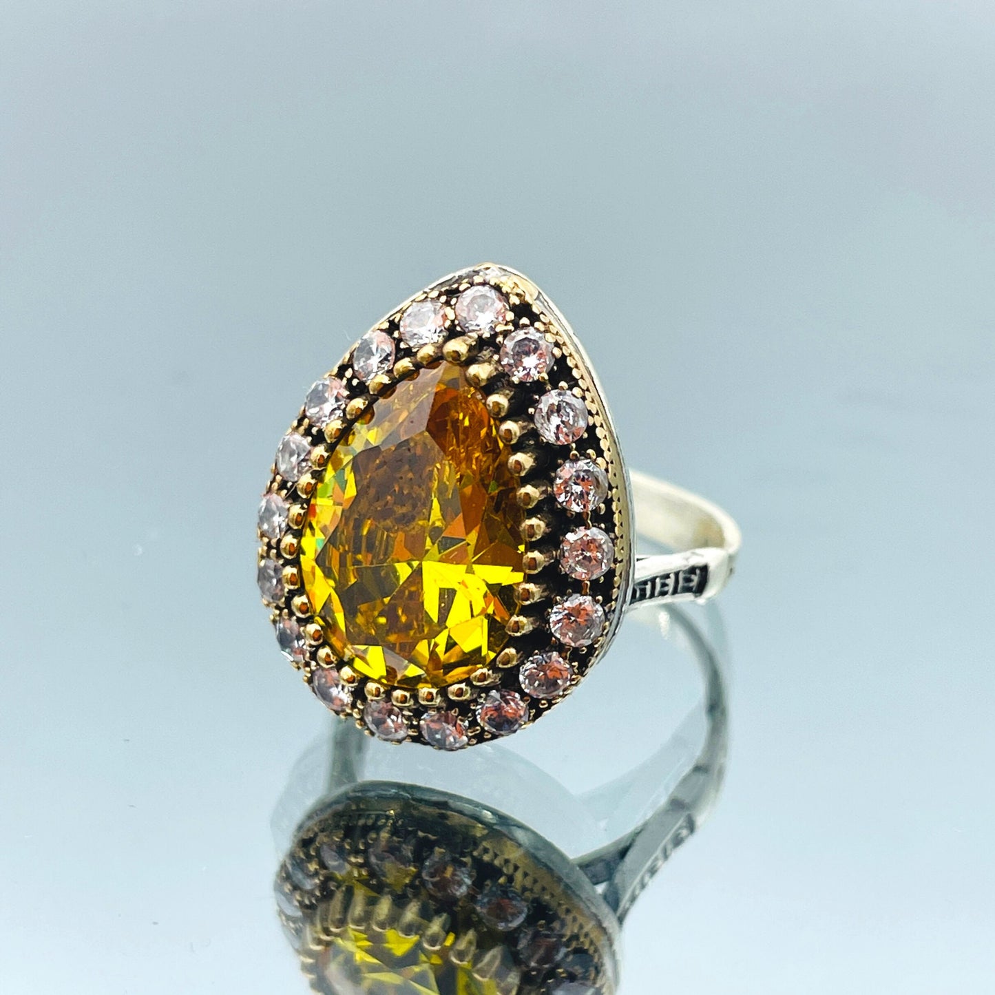 Yellow Citrine Stone Ring Womens, Drop Model Authentic Handmade Ring Women, Vintage Ladies Sterling Silver Jewelry, Gift for Women Ring