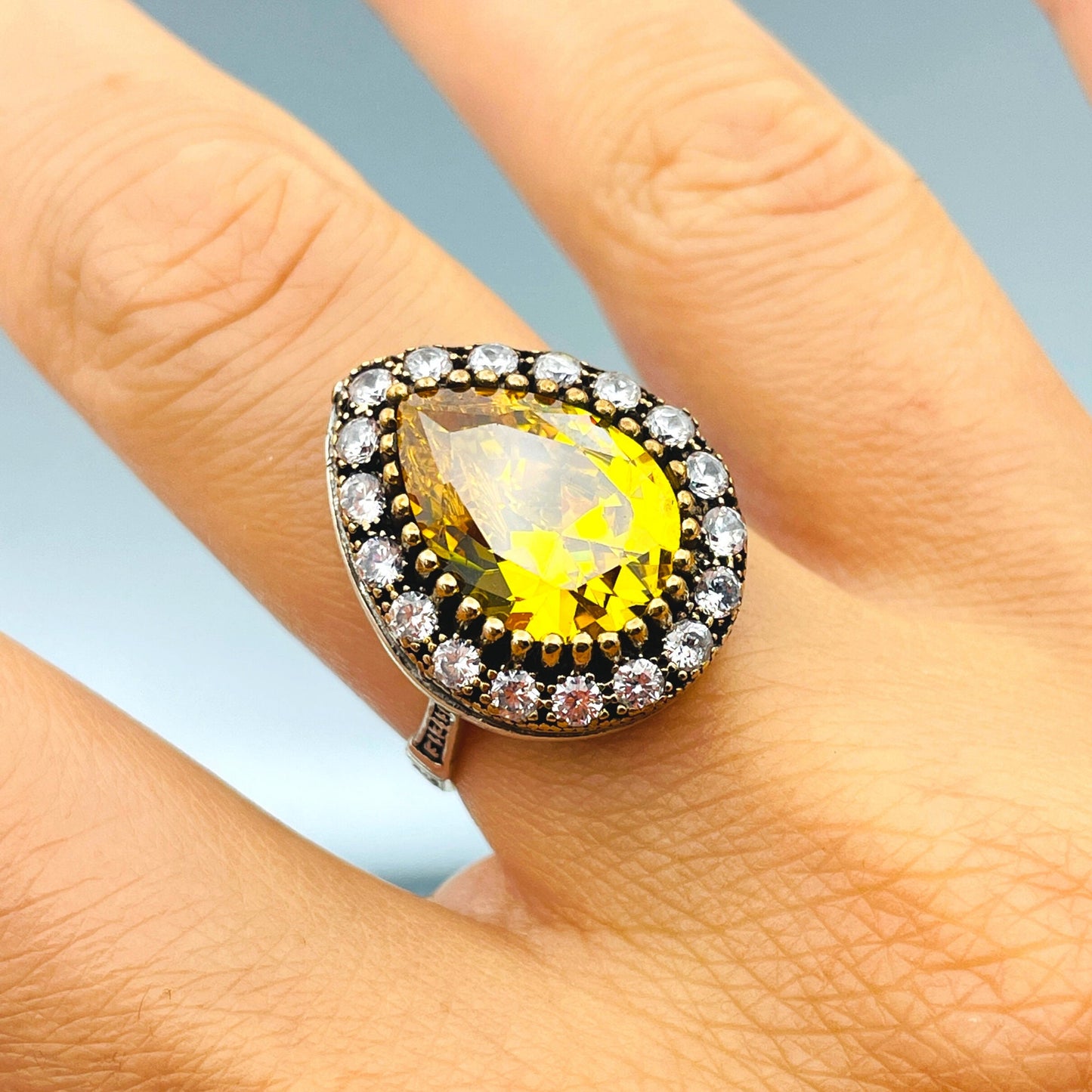 Yellow Citrine Stone Ring Womens, Drop Model Authentic Handmade Ring Women, Vintage Ladies Sterling Silver Jewelry, Gift for Women Ring