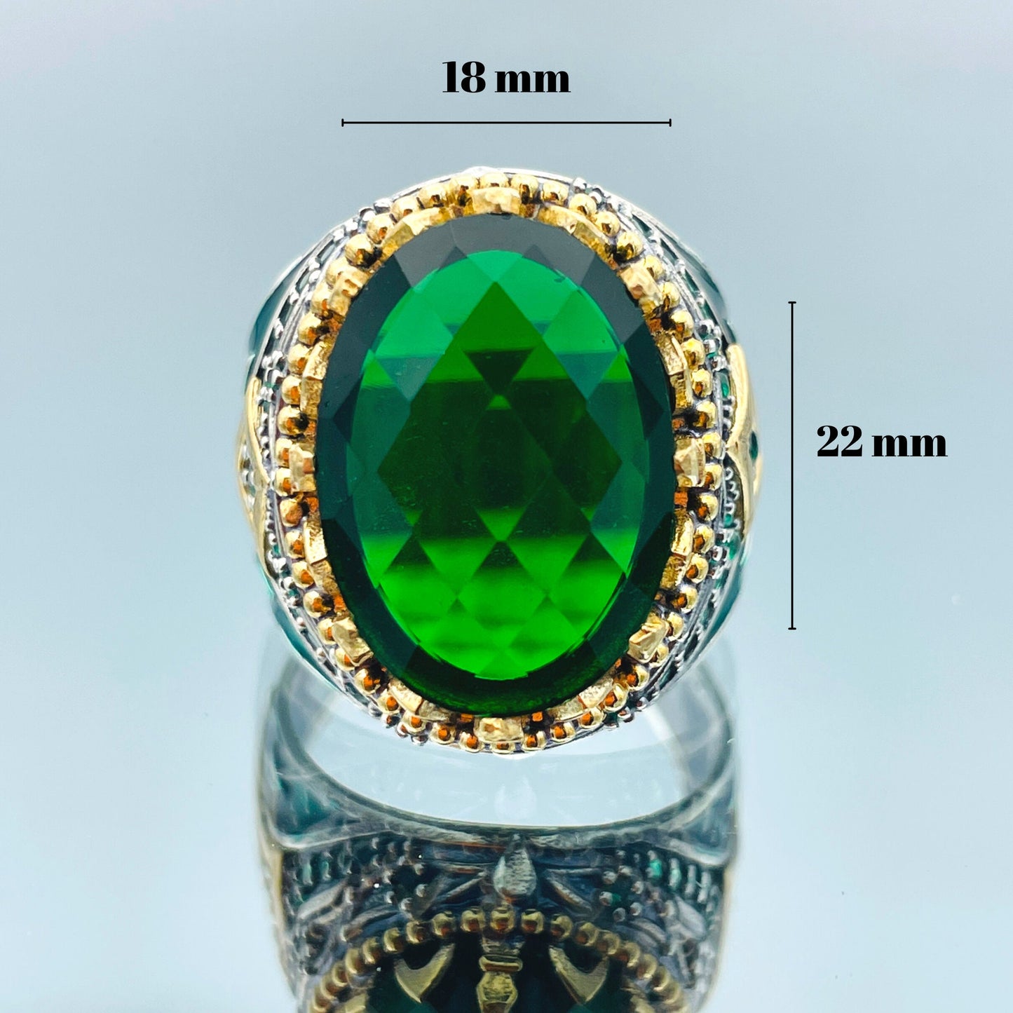 Zircon Ring Men, Ottoman Style Ring, Turkish Handmade Ring, Oval Cut Green Stone Ring, Mens Jewelry, 925 Sterling Silver, Christmas Gift