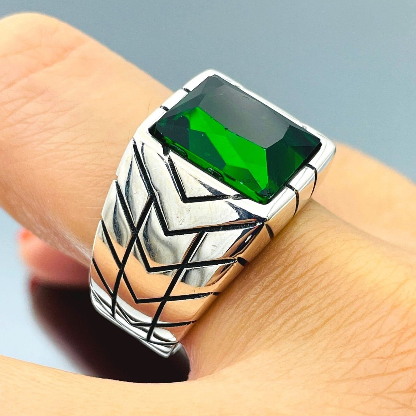 Emerald Ring Mens, Green Stone Ring, Handmade Silver Ring, Elegant Silver Ring, 925 Sterling Silver,Mens Silver Jewelry,Emerald Gift Jewelry