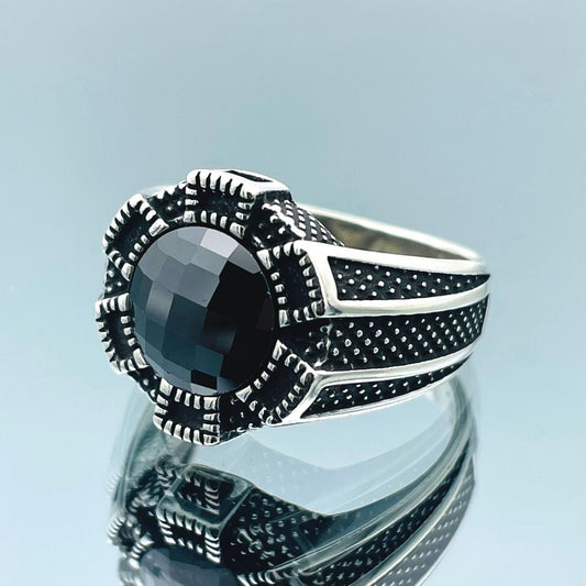 Zircon Ring Mens, Black Stone Ring, Handmade Silver Ring, Elegant Silver Ring, 925 Sterling Silver, Mens Jewelry, Onyx Ring Gift Jewelry