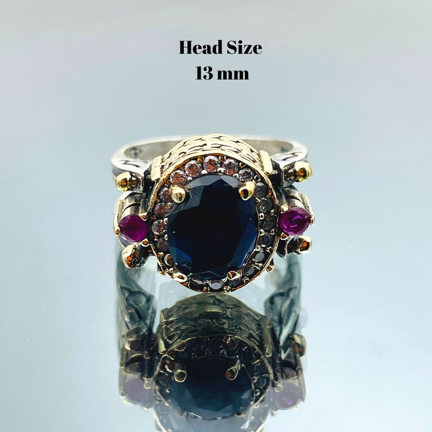 Two in a One Ring, Reversible Ring, Ottoman Style Oval Cut Colormix Alexandrite and Blue Sapphire 2 Band Woman Ring, Extraordinary Ring,