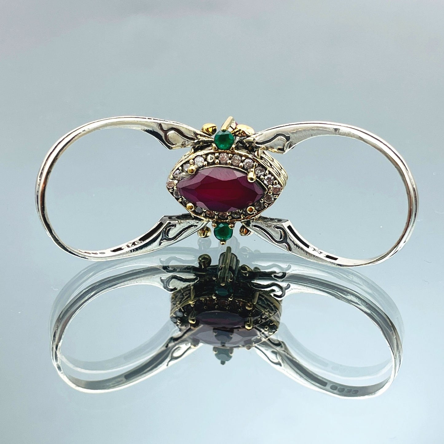 Two in a One Ring, Reversible Ring, Marquise Cut Green Emerald and Red Ruby 2 Band Woman Ring, Extraordinary Gift Ring, Gift Birthday Women