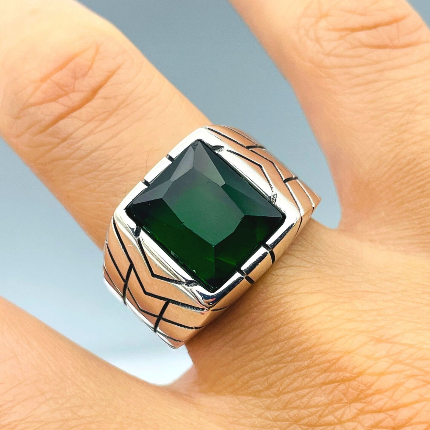 Emerald Ring Mens, Green Stone Ring, Handmade Silver Ring, Elegant Silver Ring, 925 Sterling Silver,Mens Silver Jewelry,Emerald Gift Jewelry