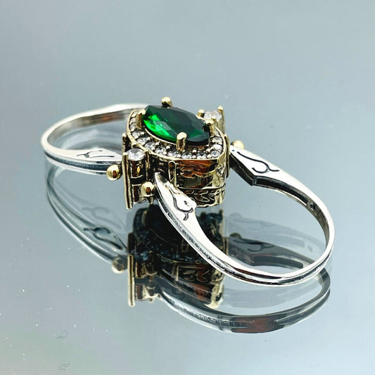 Two in a One Ring, Reversible Ring, Ottoman Style Marquise Cut Green Emerald and Black Onyx 2 Band Woman Ring, Extraordinary Gift Ring