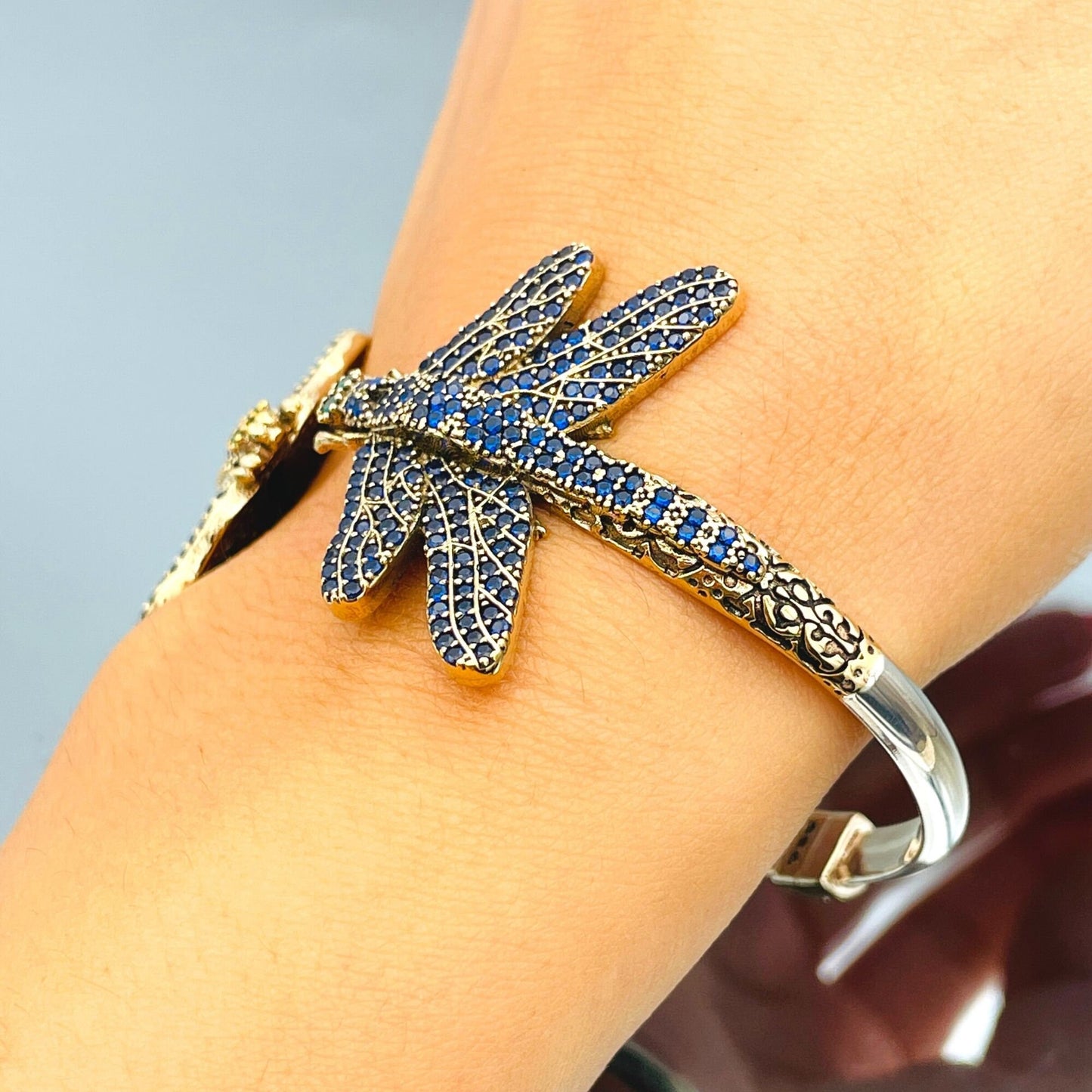 Womens Butterfly Model Blue Sapphire Stone Silver Bracelet,  Handmade Ladies Silver Bracelet, Bangle Cuff, Animal Bracelet, Gift For Her