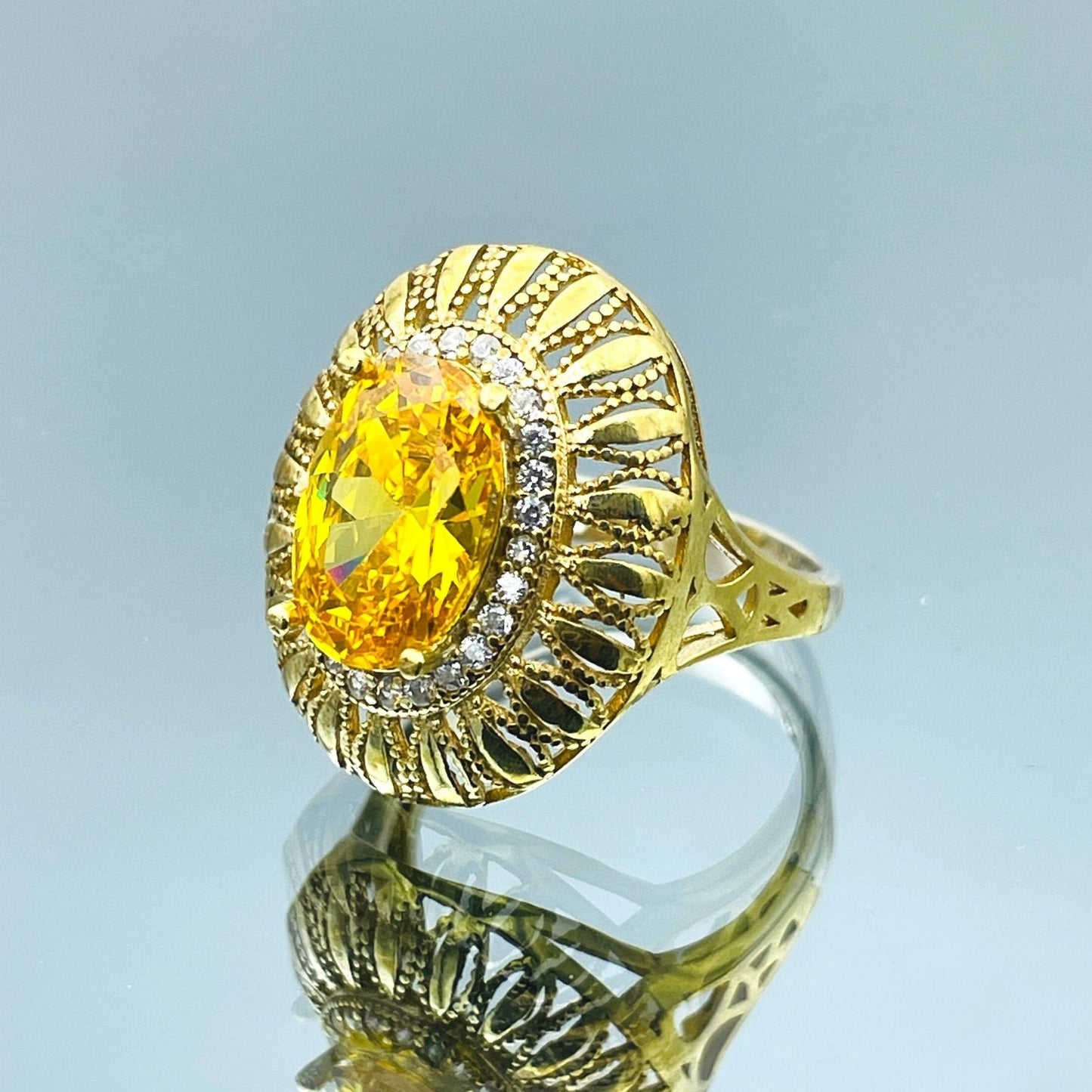 Women's Gold Plated Silver Ring, Oval Yellow Citrine Stone Ring Ladies, Authentic Handmade Silver Ring, 925 Sterling Silver, Gift For Her