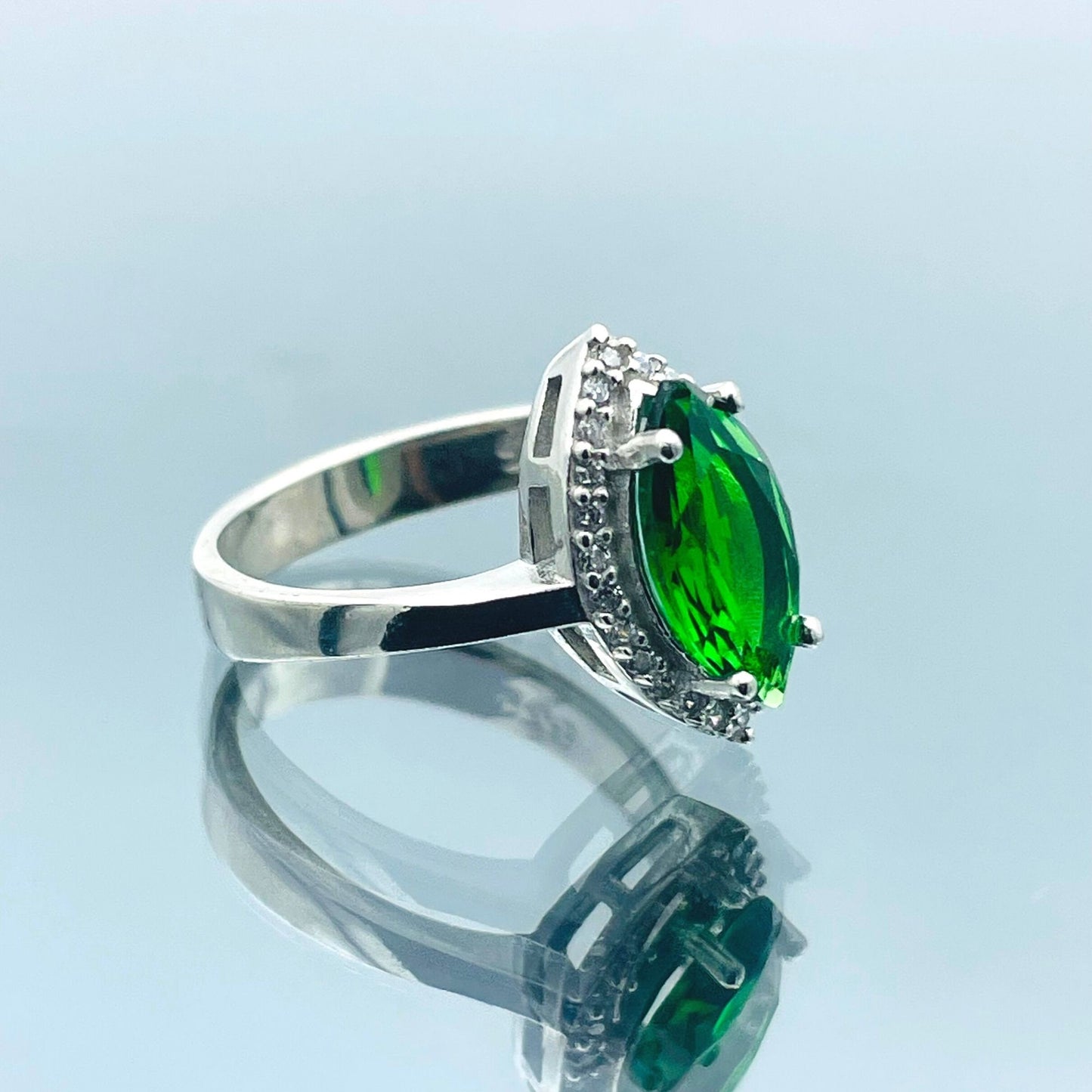 Women's Handmade Silver Ring with Marquise Green Emerald Stone - Women's Jewelry - Unique Wedding or Engagement Ring - Ladies Silver Ring