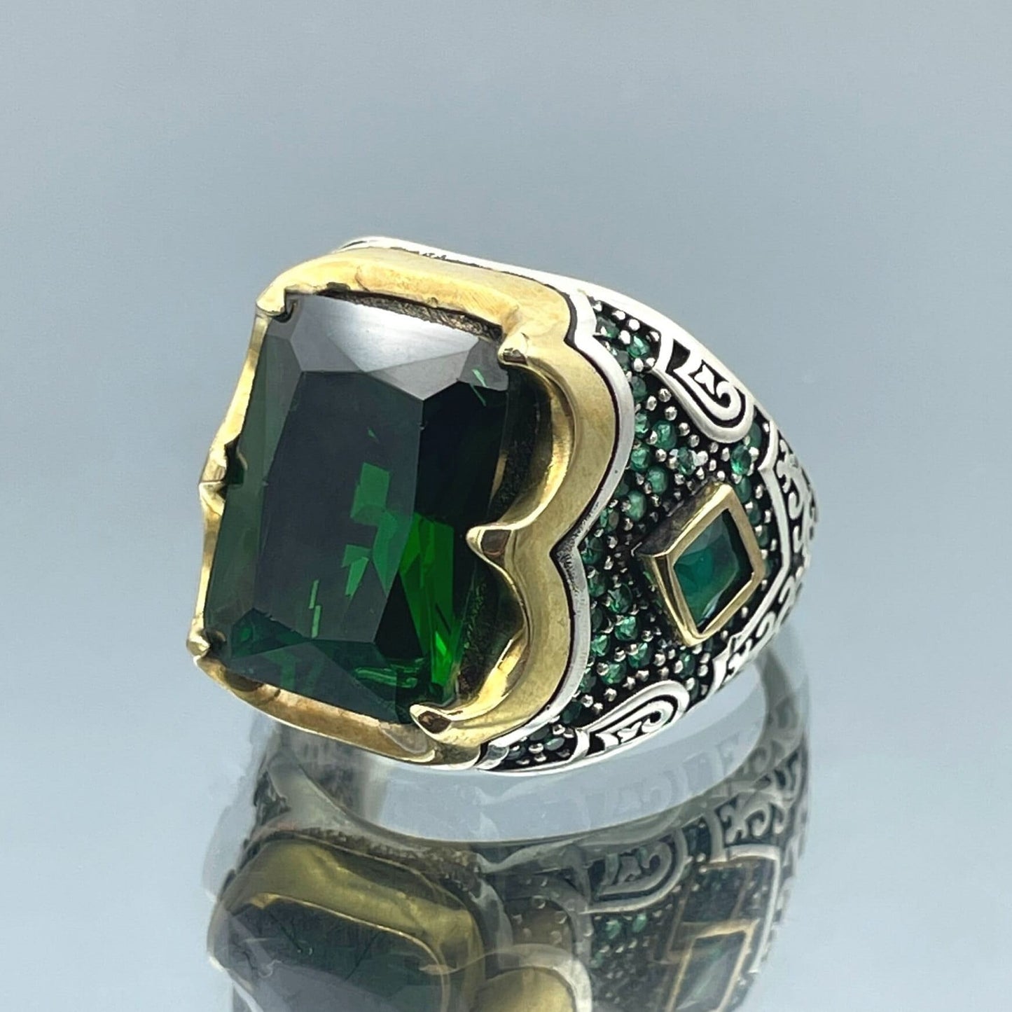 Men's Green Emerald Stone Ring, Turkish Handmade Ring, Gift Him, Gift Husband, Gift Birthday, Gift Men Ring Jewelry, 925 Sterling Silver