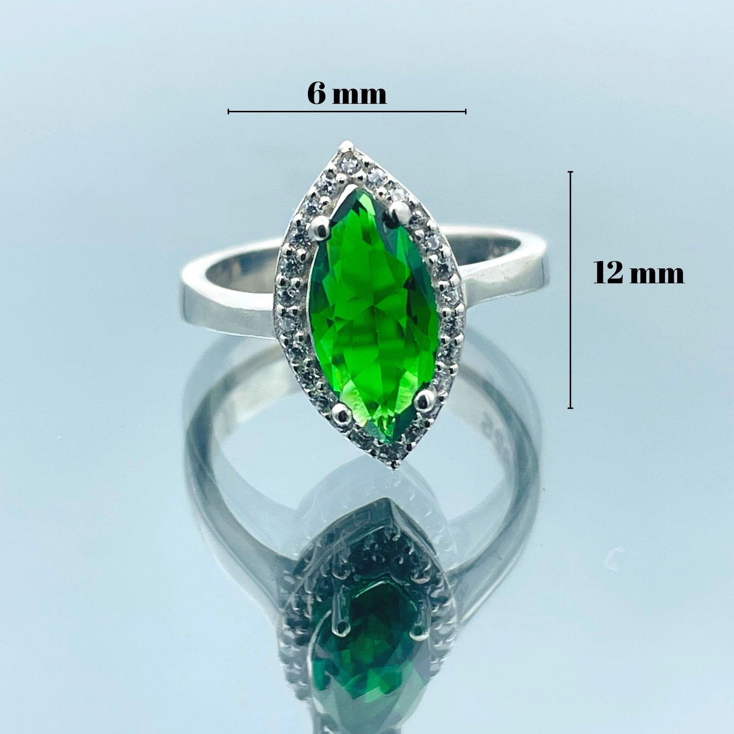 Women's Handmade Silver Ring with Marquise Green Emerald Stone - Women's Jewelry - Unique Wedding or Engagement Ring - Ladies Silver Ring