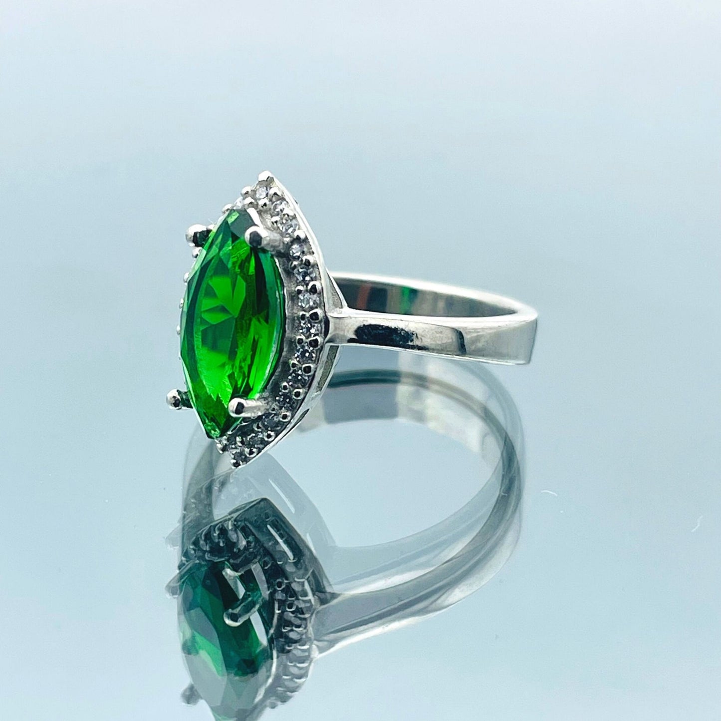 Women's Handmade Silver Ring with Marquise Green Emerald Stone - Women's Jewelry - Unique Wedding or Engagement Ring - Ladies Silver Ring