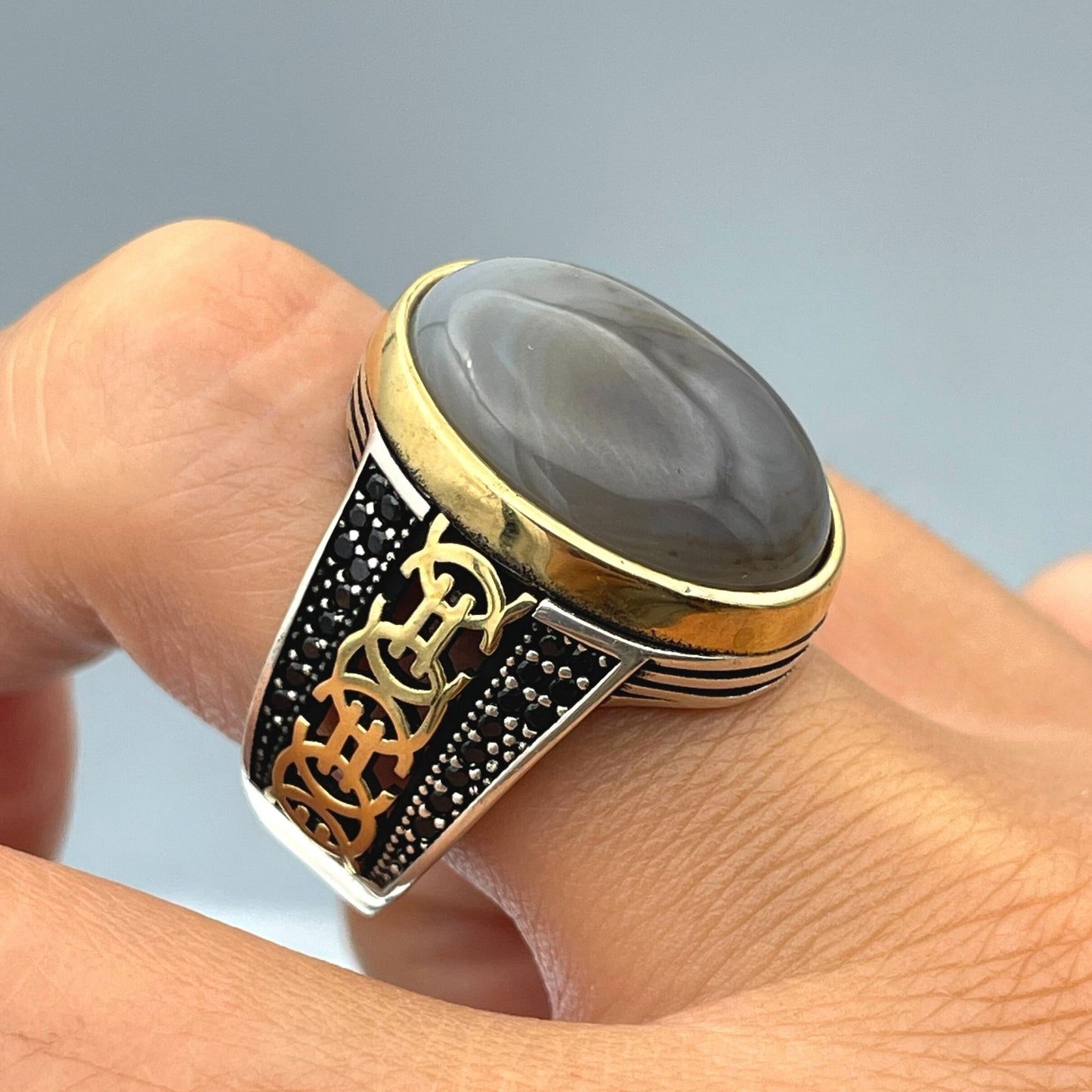 Yemeni Aqeeq Ring, Mens Silver Ring, 925 Sterling Silver, Yemeni Stone Ring,Gift Him, Gift Husband, Gift Birthday, Gift Men Ring Jewelry