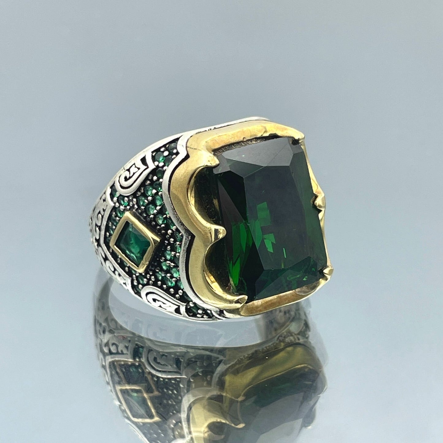 Men's Green Emerald Stone Ring, Turkish Handmade Ring, Gift Him, Gift Husband, Gift Birthday, Gift Men Ring Jewelry, 925 Sterling Silver