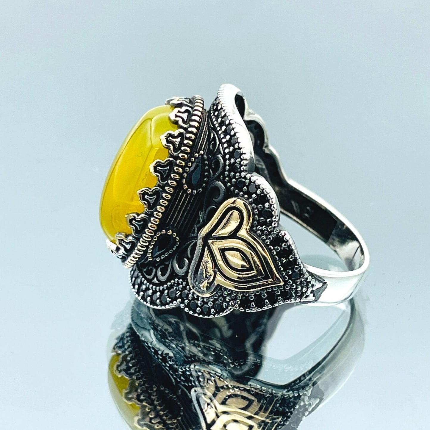 Yellow Yemeni Aqeeq Stone Silver Men Ring, 925 Sterling Silver, Handmade Silver Ottoman Ring, Oval Stone Ring, Agate Ring, Gift For Her