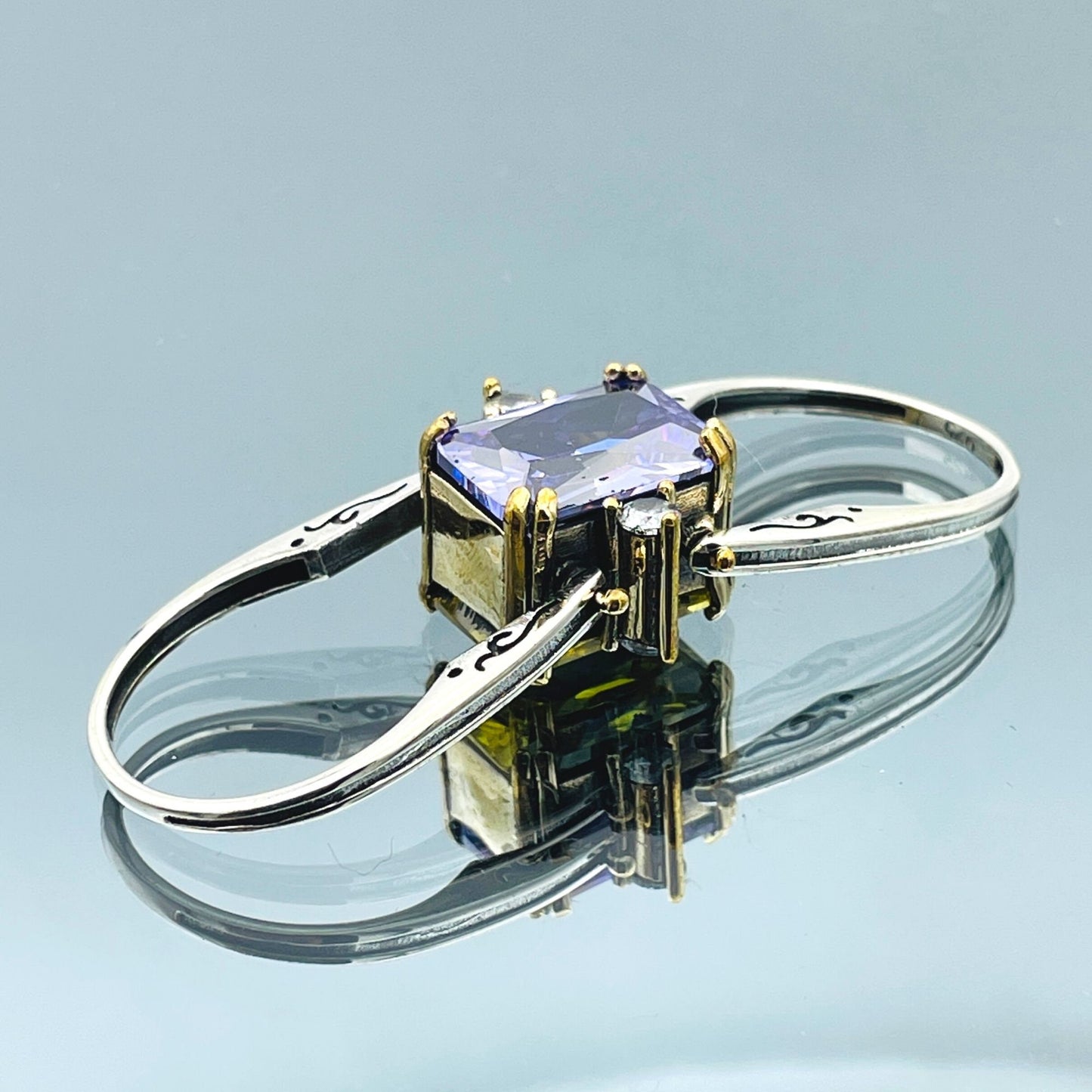 Square Model Two in a One Stone Ring Women, Citrine - Amethyst Stone Reversible Ring, Extraordinary Ring, Authentic Ring, Gift For Her