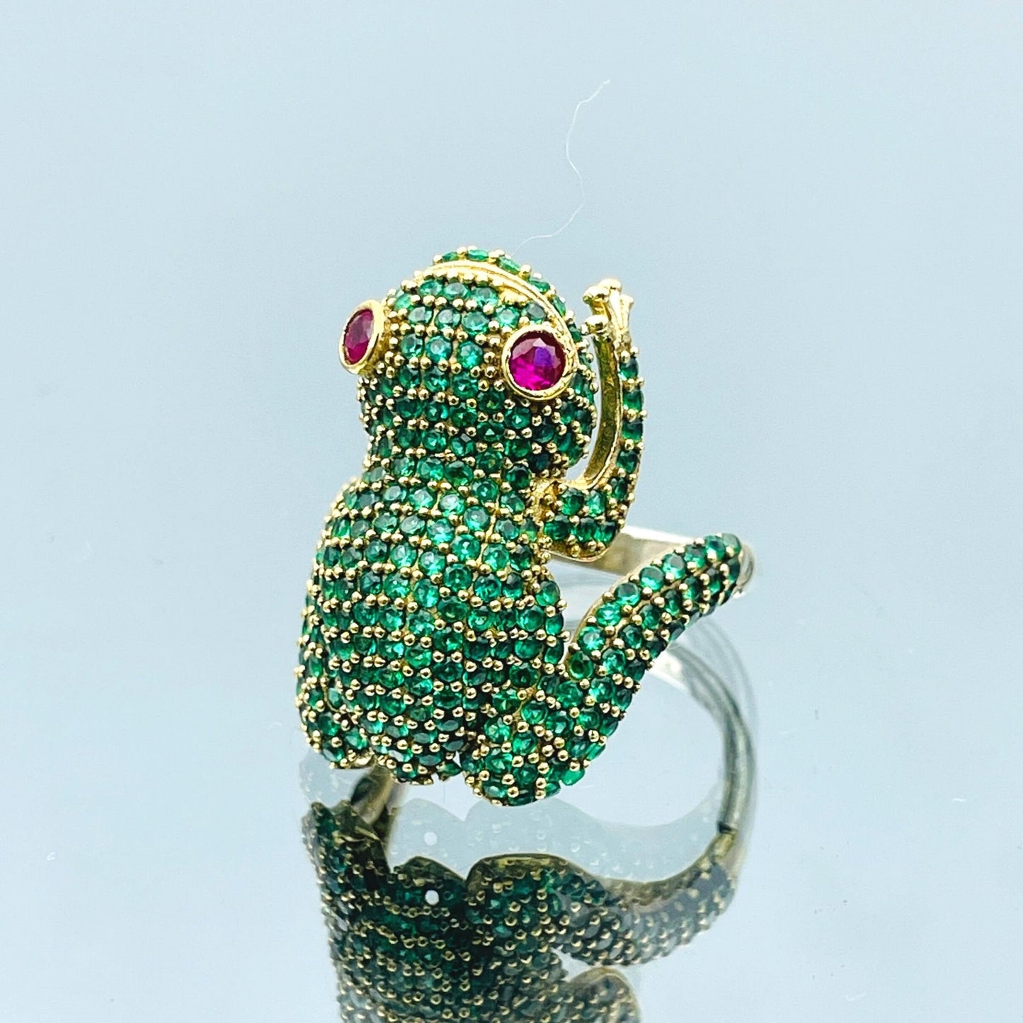 Frog Ring Women's, Green Emerald Stone Ring, Handmade Animal Silver Ring, Frog Figured Ring, Authentic Ring, Animal Jewelry, Gift for her