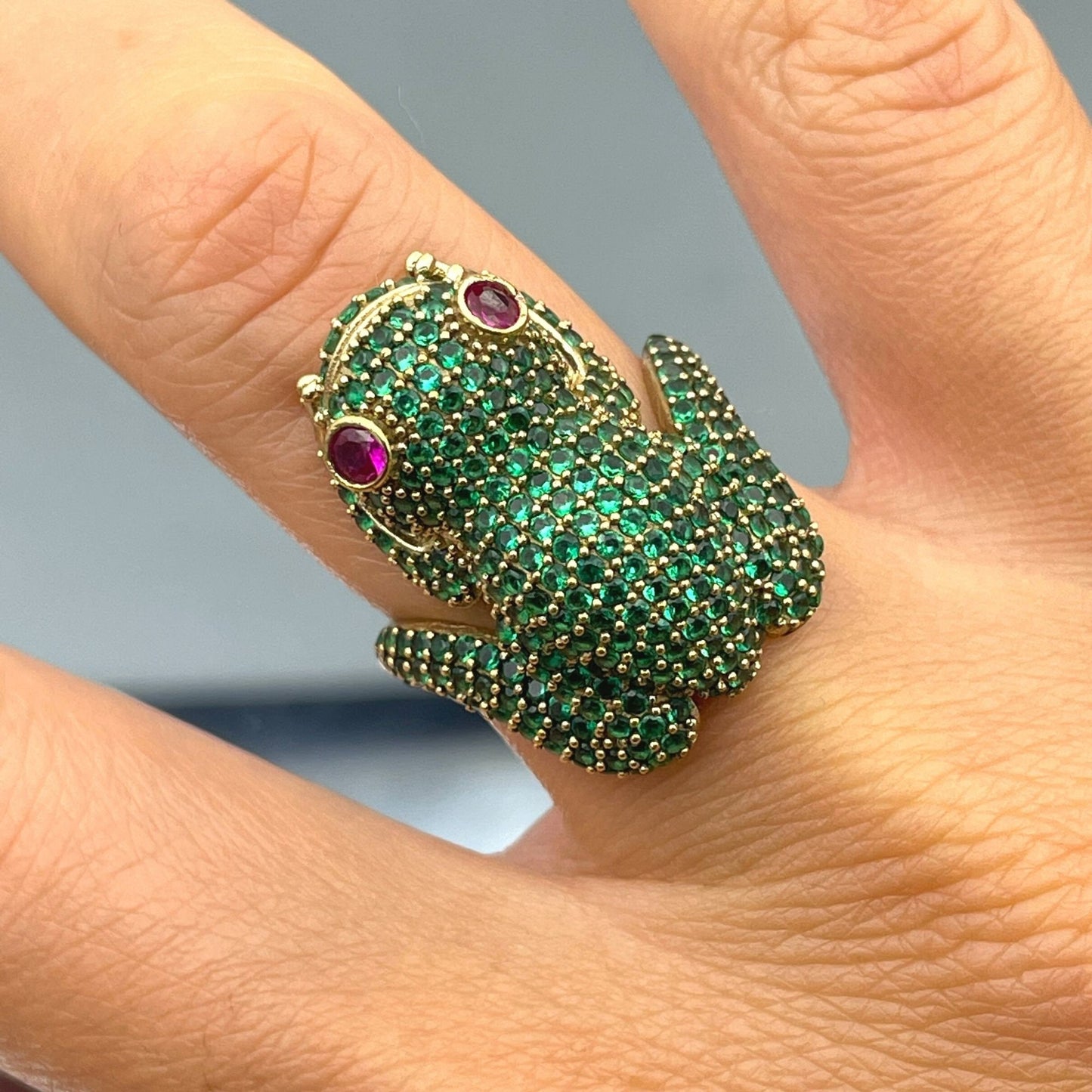 Frog Ring Women's, Green Emerald Stone Ring, Handmade Animal Silver Ring, Frog Figured Ring, Authentic Ring, Animal Jewelry, Gift for her