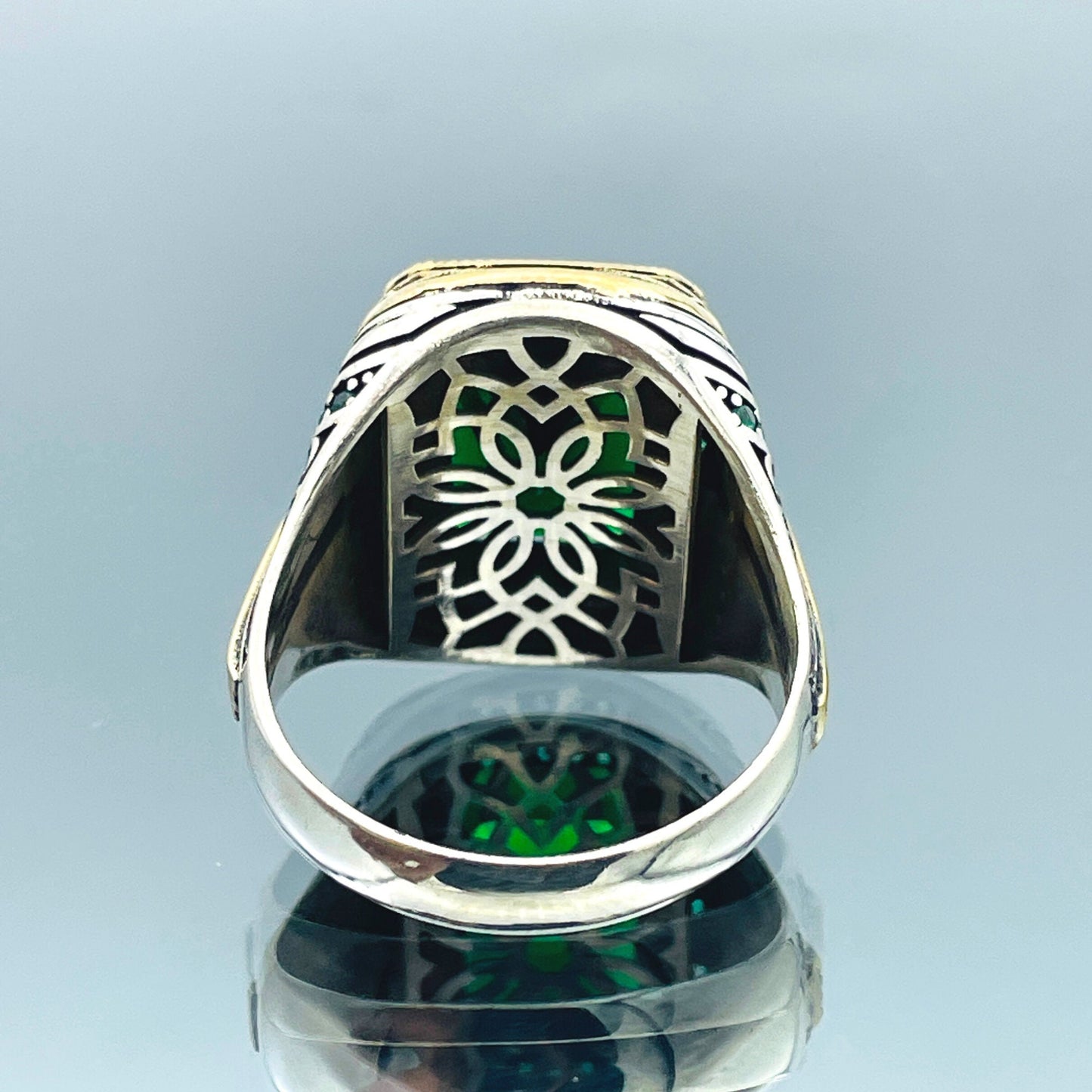 Emerald Silver Men Ring, Green Stone Ring, 925 Sterling Silver Ring, Turkish Handmade Jewelry, Gift For Him, Authentic Ottoman Style Ring