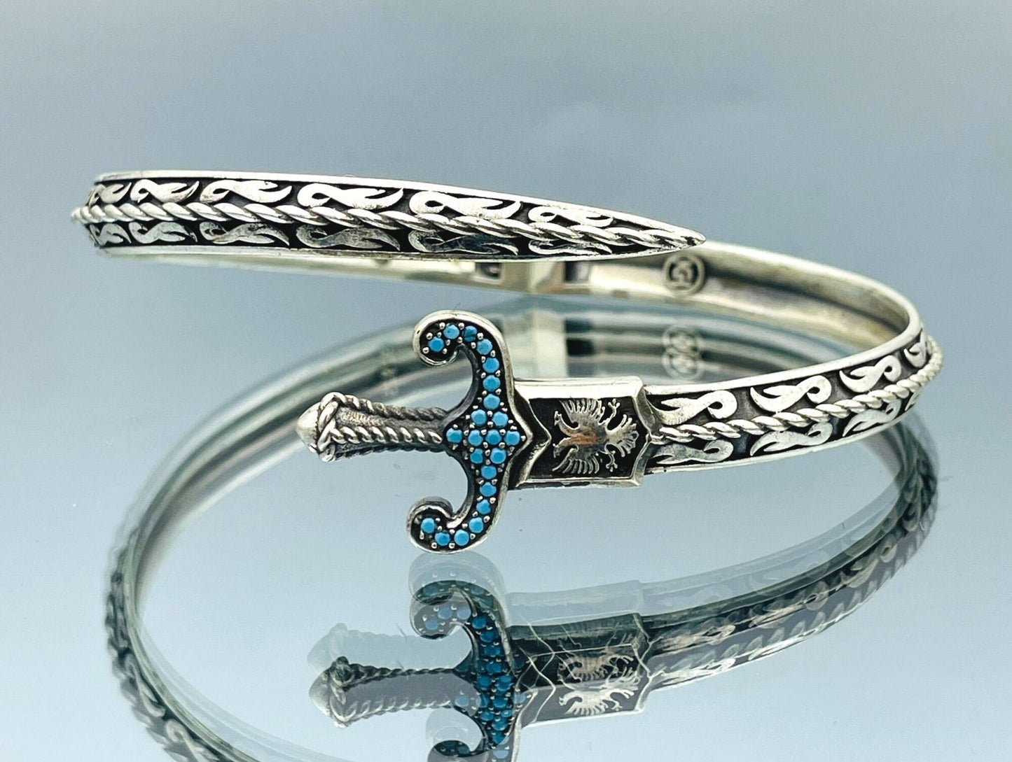 Zulfiqar Religious Silver Bracelet, Sword Cuff Bracelet, Adjustable Turquoise Blue Stone Bracelet, 925 Sterling Silver, Gift Him, Gift Her