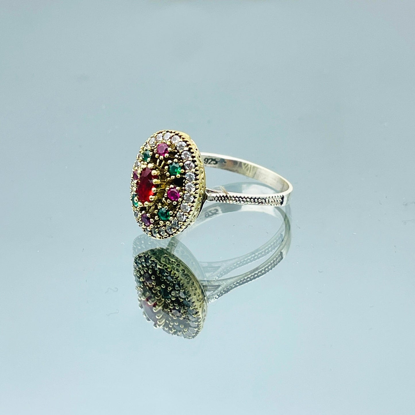 Women Ruby and Emerald Stone Ring, Multi Color Multi Stone Ring, Authentic Hurrem Sultan Ring, 925 Sterling Silver, Turkish Handmade, Gift