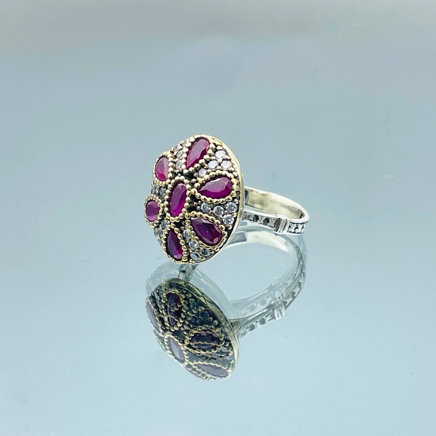 Amethyst Women Ring, Purple Color Flower Design Ring, 925 Sterling Silver, Turkish Handmade Silver Jewelry, Authentic Gift Mom, Gift For Her