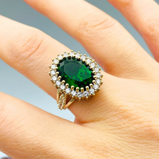 Women Emerald Green Stone Ring, 925 Sterling Silver, Turkish Handmade, Authentic Design Ring, Gift Her, Birthday Gift For Mother Day Ring