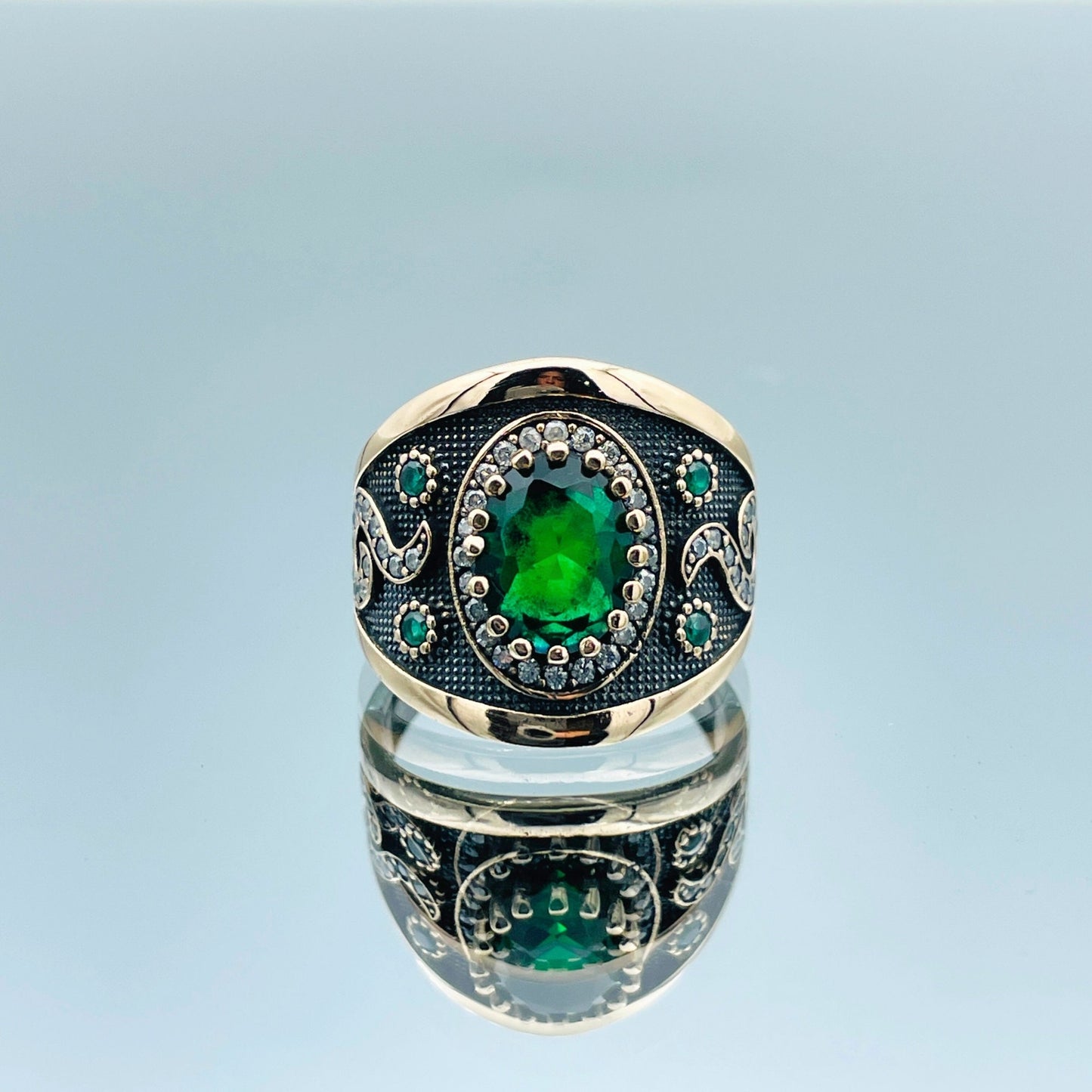 Women Emerald Ring, 925 Sterling Silver, Turkish Handmade Jewelry, Authentic Design, Ottoman Hurrem Ring, Gift For Her, Green Stone Ring