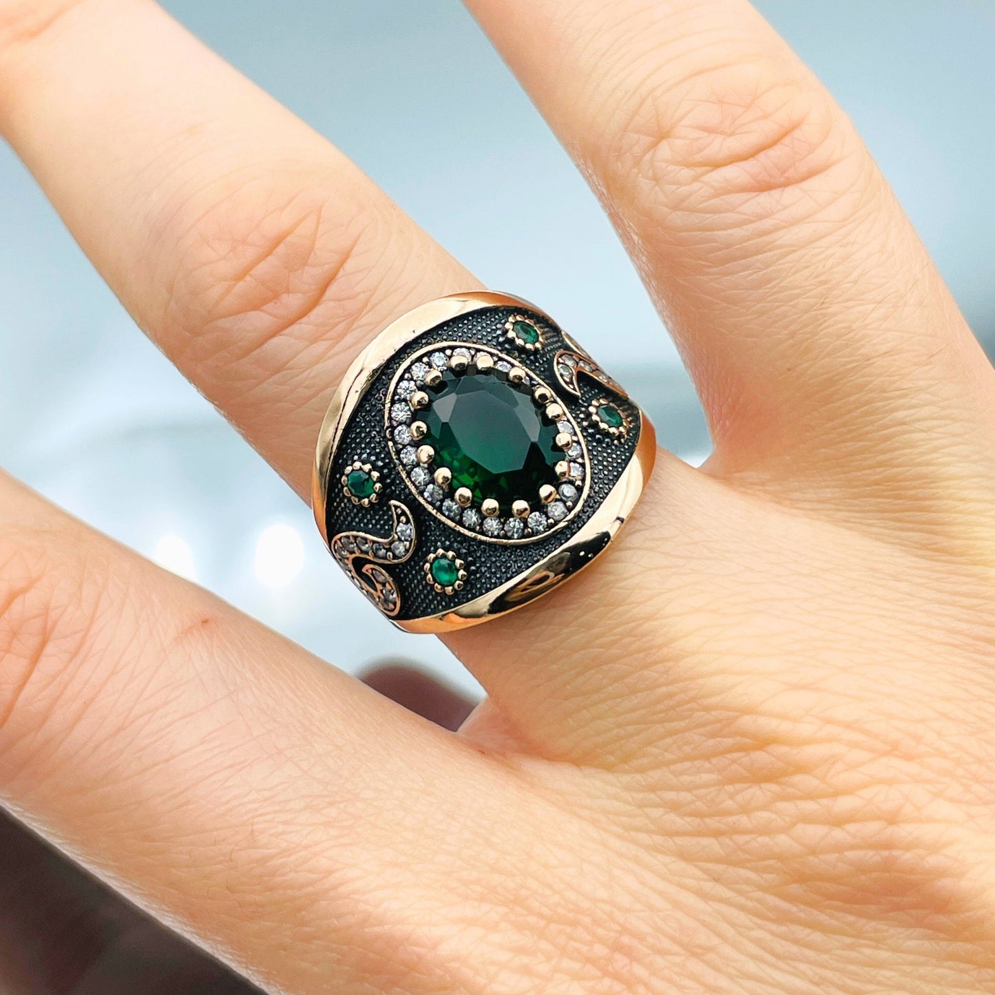 Women Emerald Ring, 925 Sterling Silver, Turkish Handmade Jewelry, Authentic Design, Ottoman Hurrem Ring, Gift For Her, Green Stone Ring