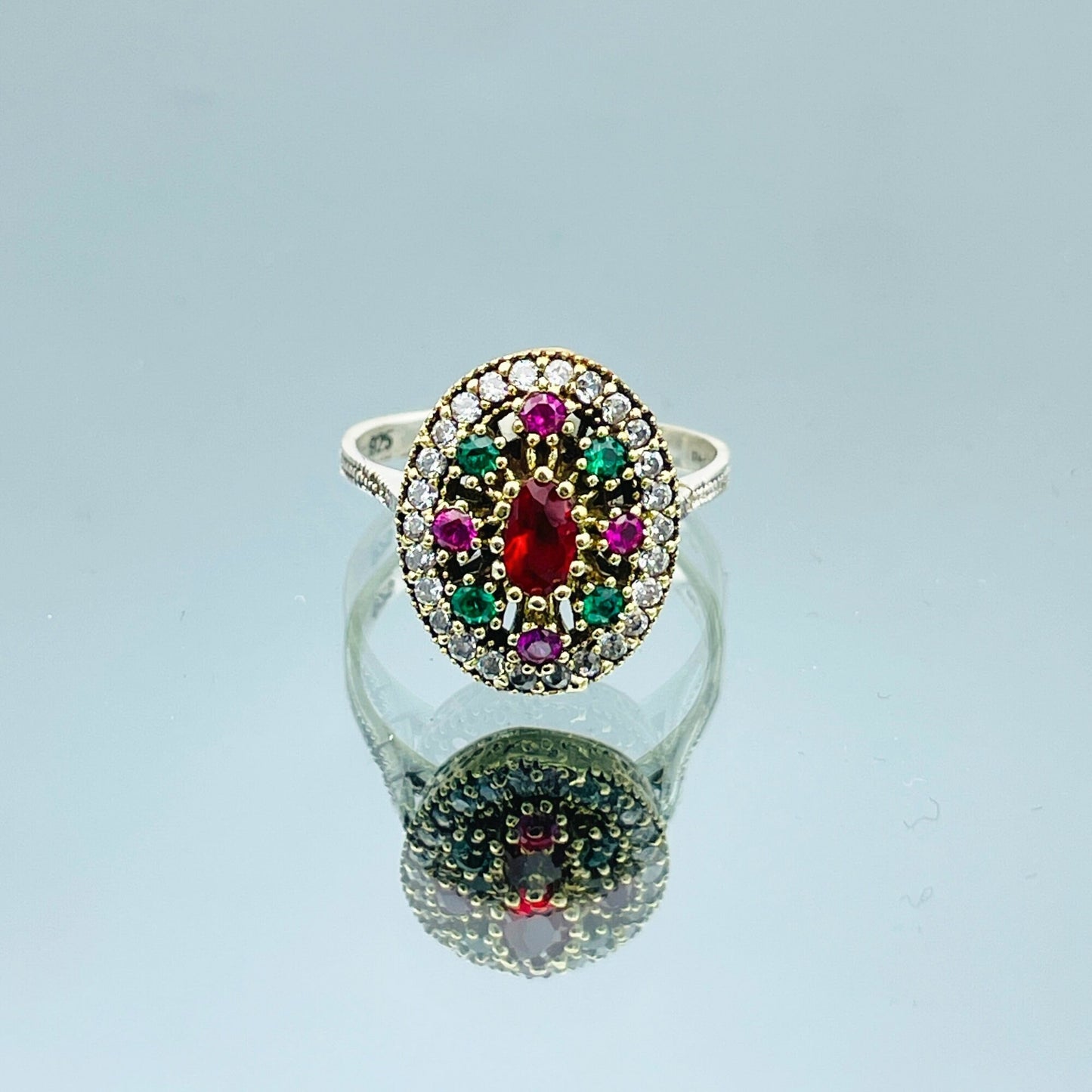 Women Ruby and Emerald Stone Ring, Multi Color Multi Stone Ring, Authentic Hurrem Sultan Ring, 925 Sterling Silver, Turkish Handmade, Gift