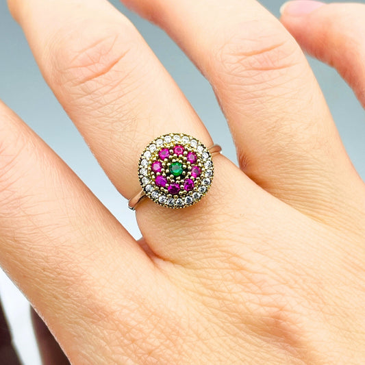 Women Amethyst and Emerald Stone Ring, Multi Stone Multi Color Ring, Authentic Handmade Ring, 925 Sterling Silver Ladies Ring, Gift For Mom