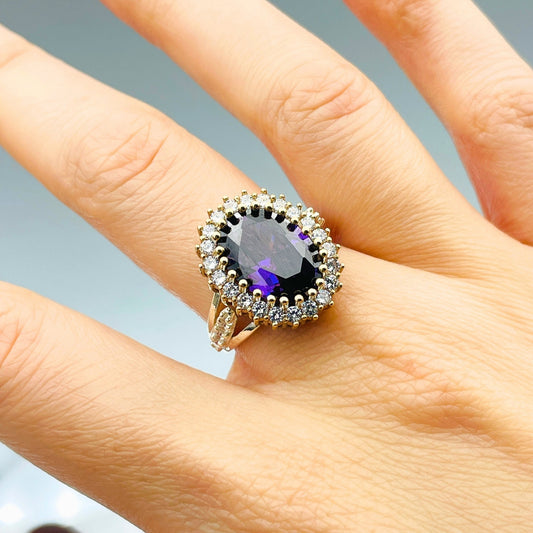 Women Amethyst Purple Stone Ring, 925 Sterling Silver, Turkish Handmade, Authentic Design Ring, Gift Her, Ottoman Style Hurrem Sultan Ring