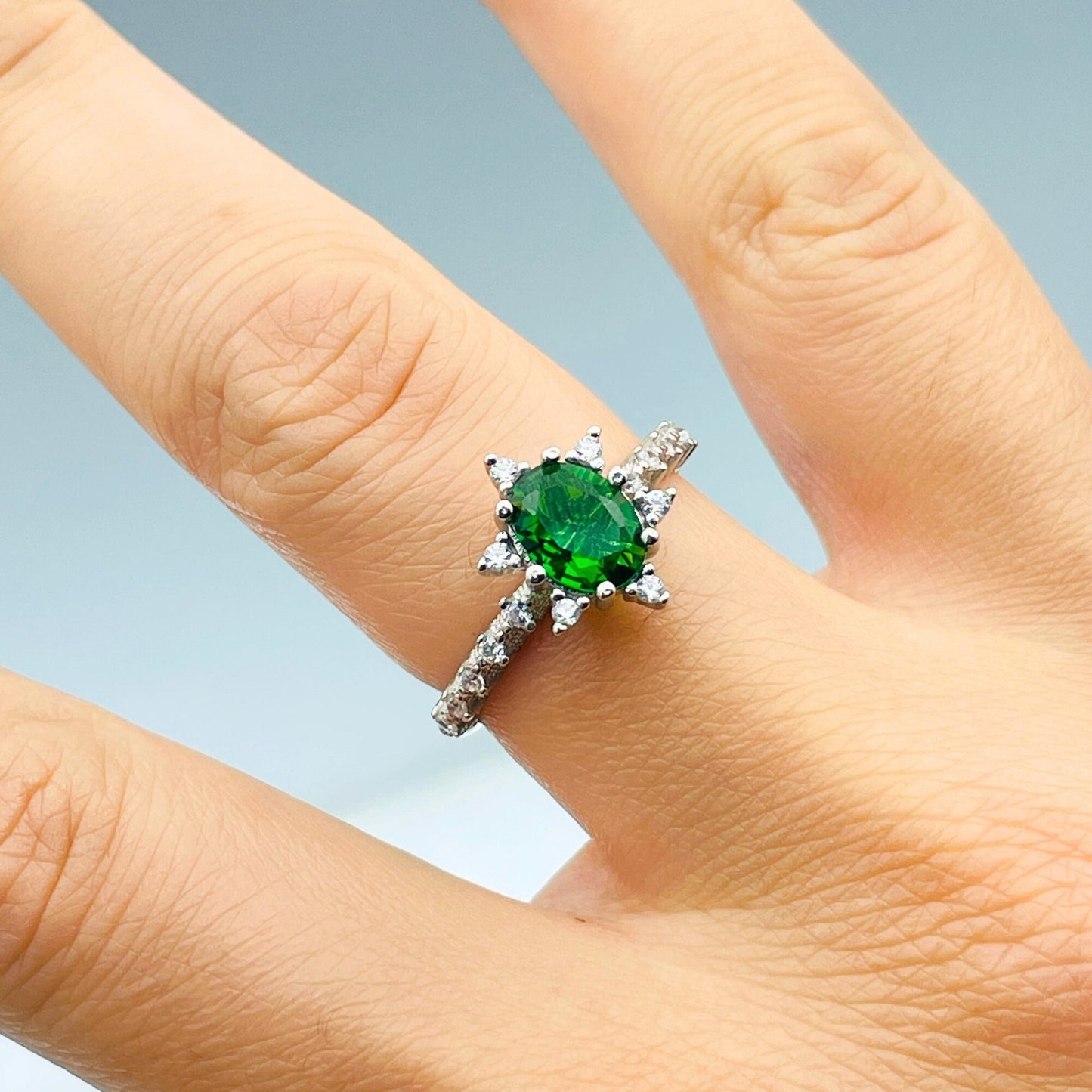 Women Emerald Ring, Authentic Minimalist Ring, 925 Sterling Silver, Gift For Her, Gift For Mother, Gift For Birthday, Gift For Anniversay