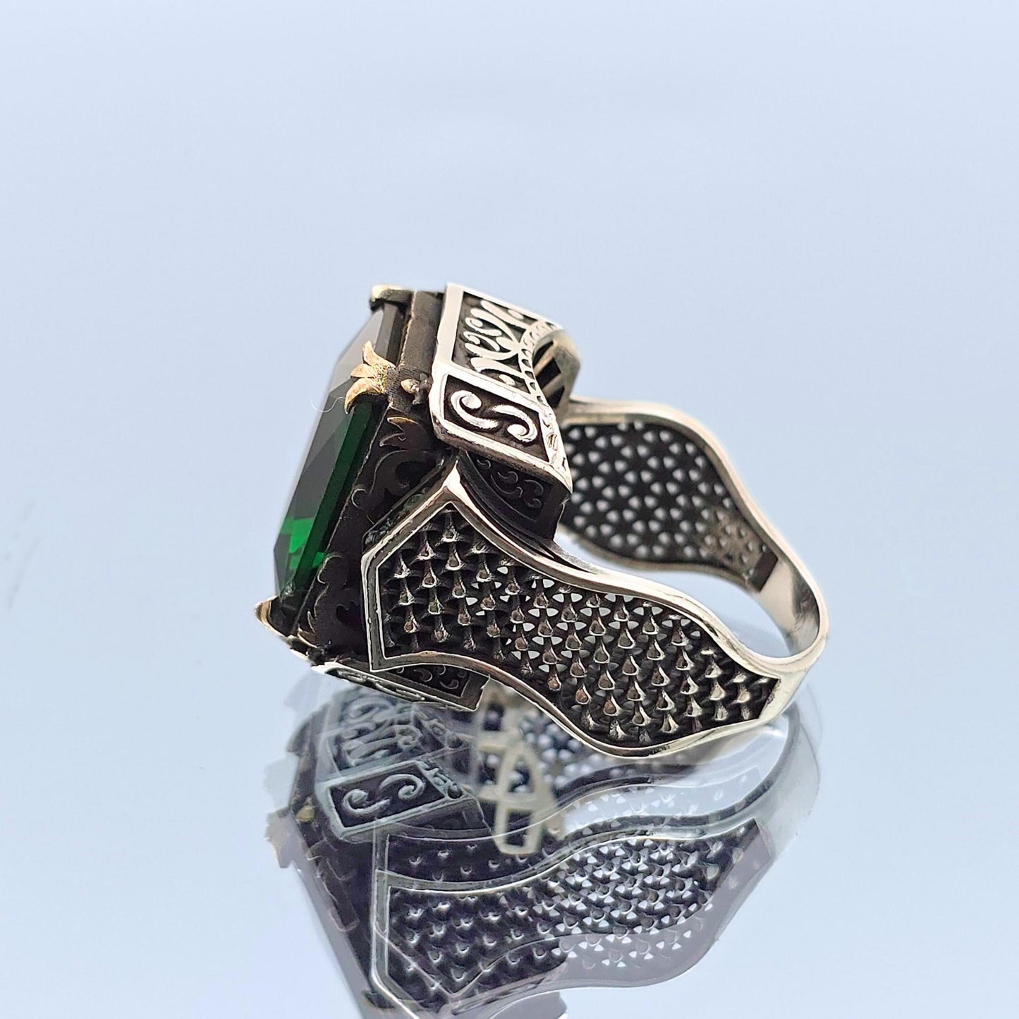 Men Emerald Stone Ring, 925 Sterling Silver, Authentic Ottoman Sultan Ring, Gift Him, Gift Father, Gift Husband, Gift Birthday Jewelry Gift